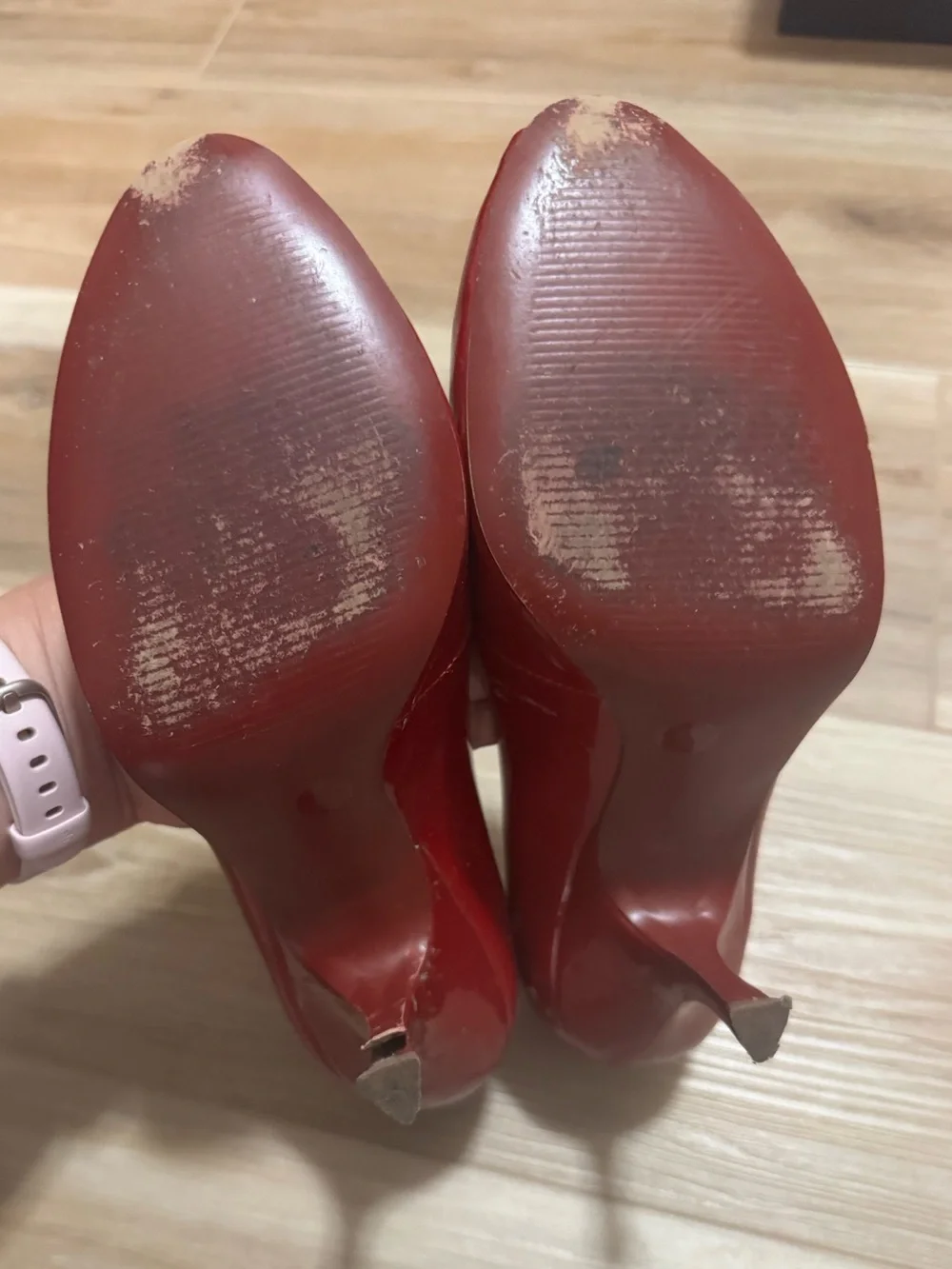 BCBGIRLS Red Patent Leather Peep Toe Heels Polka Dot Size 8B / 38